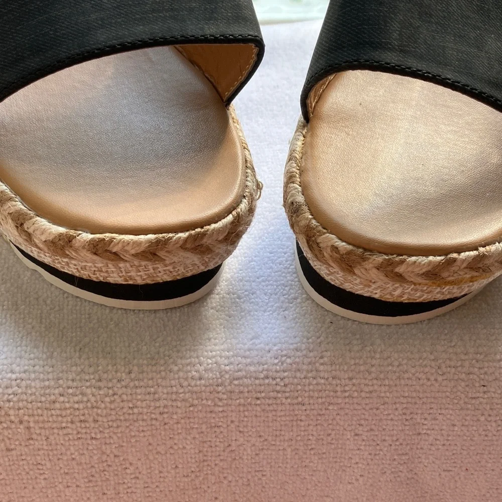 Shoes Unbranded Women’s Slip on Wedge Espadrille Heel Sz 38 Black Denim Look